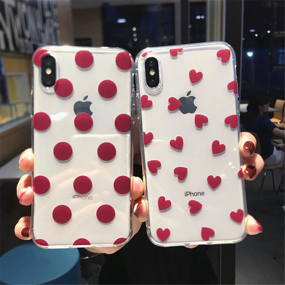 Dot/Heart Patterned Transparent Case for iPhone