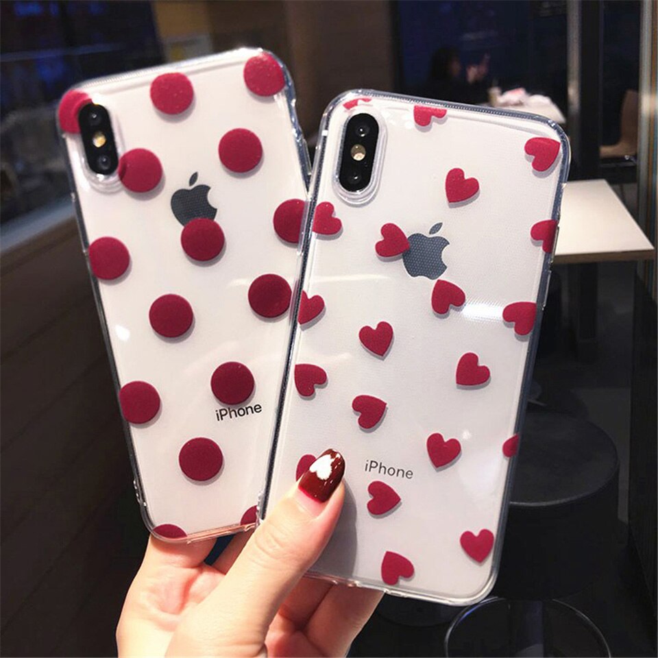 Dot/Heart Patterned Transparent Case for iPhone
