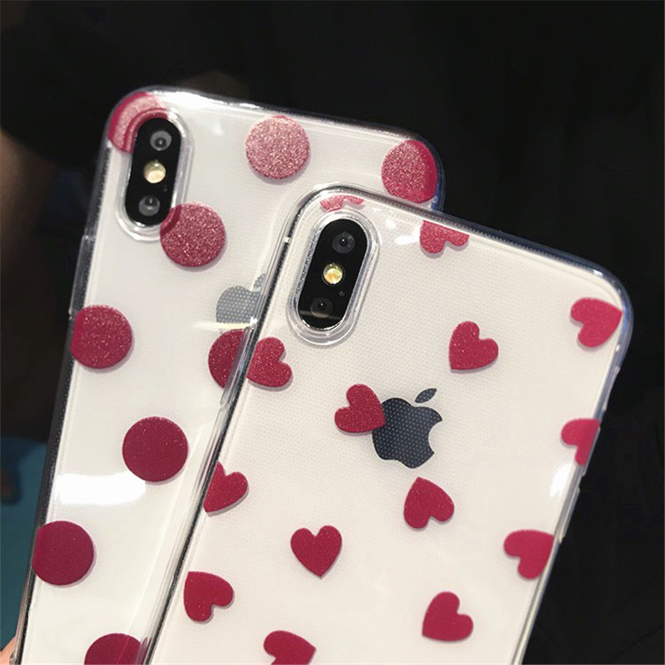 Dot/Heart Patterned Transparent Case for iPhone