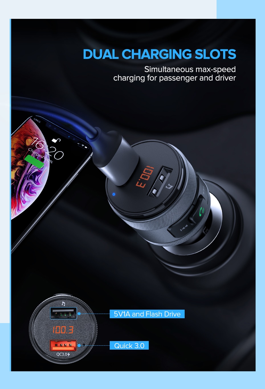 USB and Bluetooth Car Charger for Phones