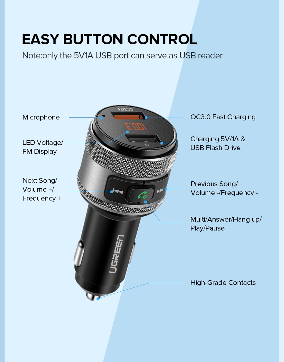 USB and Bluetooth Car Charger for Phones