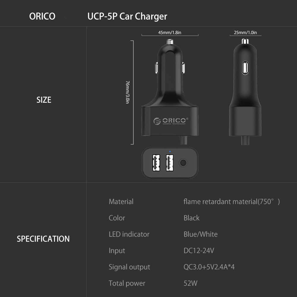 5 USB Ports Quick Charge 3.0 Car Charger