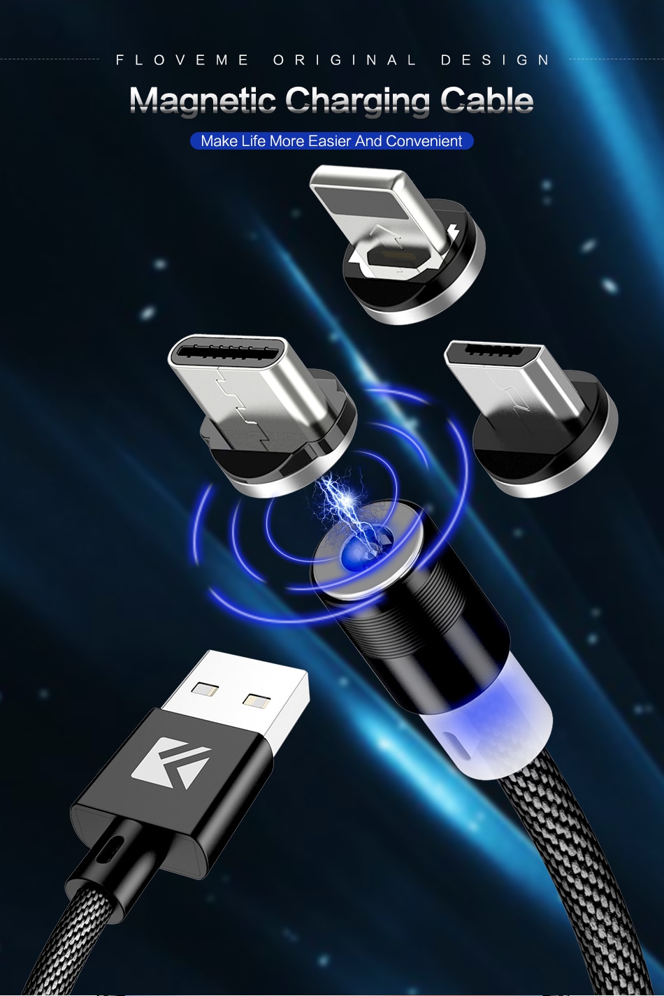 3 in 1 Magnetic Design Interchangeable USB Cable