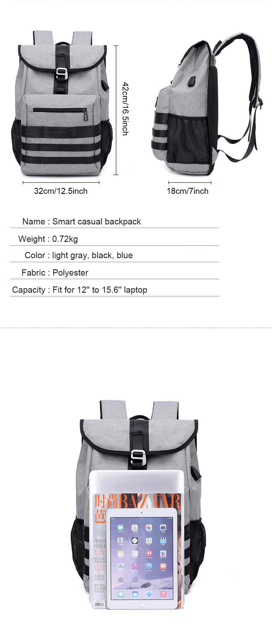 Men's Smart Striped Design Backpack