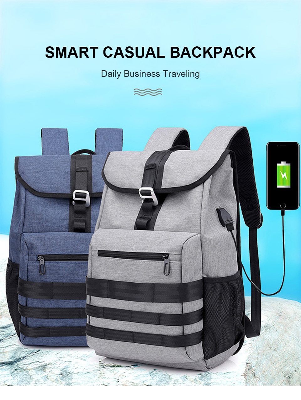 Men's Smart Striped Design Backpack