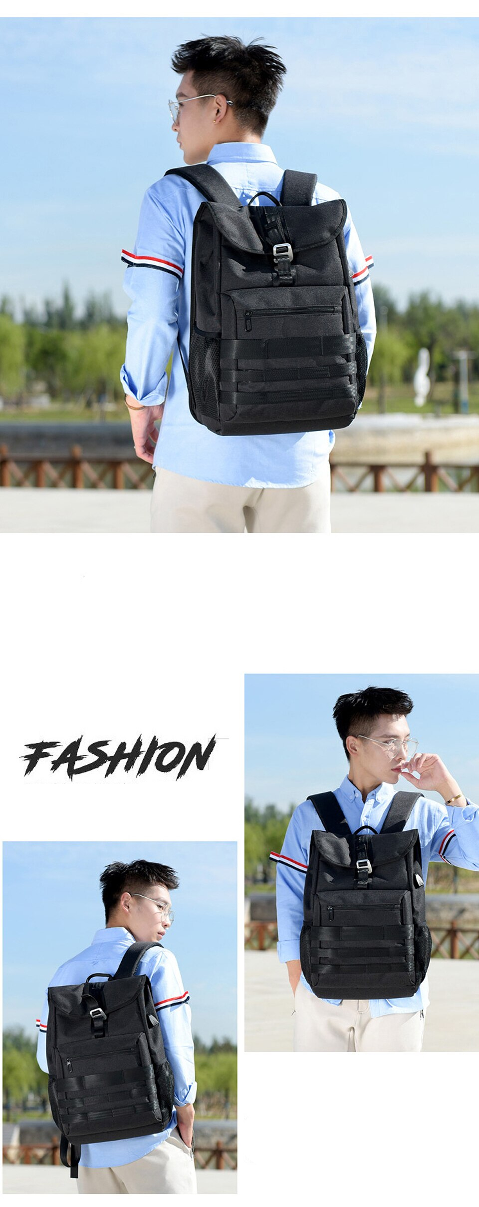 Men's Smart Striped Design Backpack