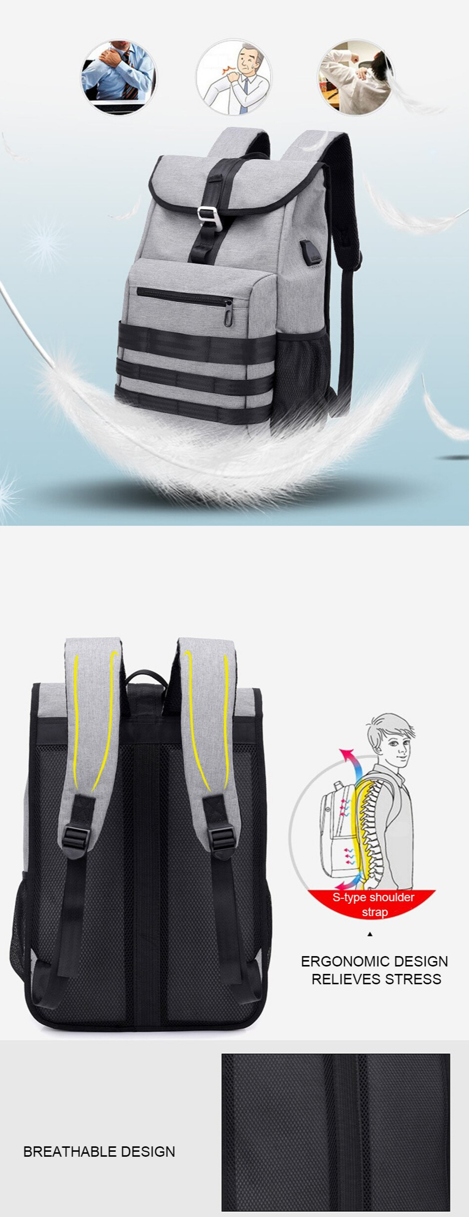 Men's Smart Striped Design Backpack