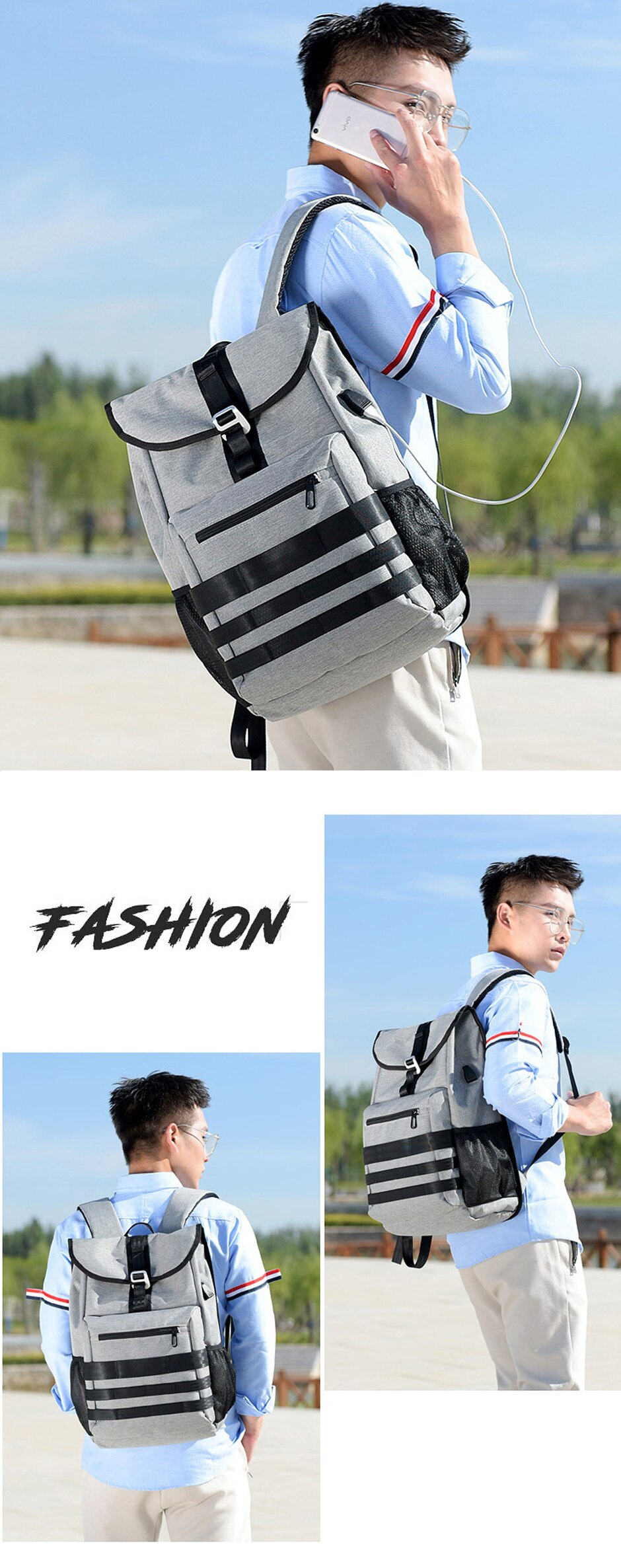 Men's Smart Striped Design Backpack